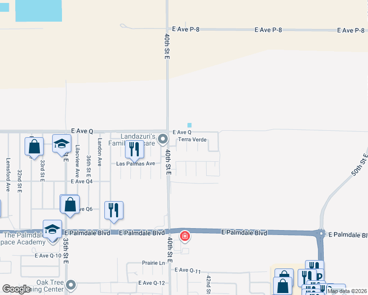 map of restaurants, bars, coffee shops, grocery stores, and more near 4025 Terra Verde in Palmdale