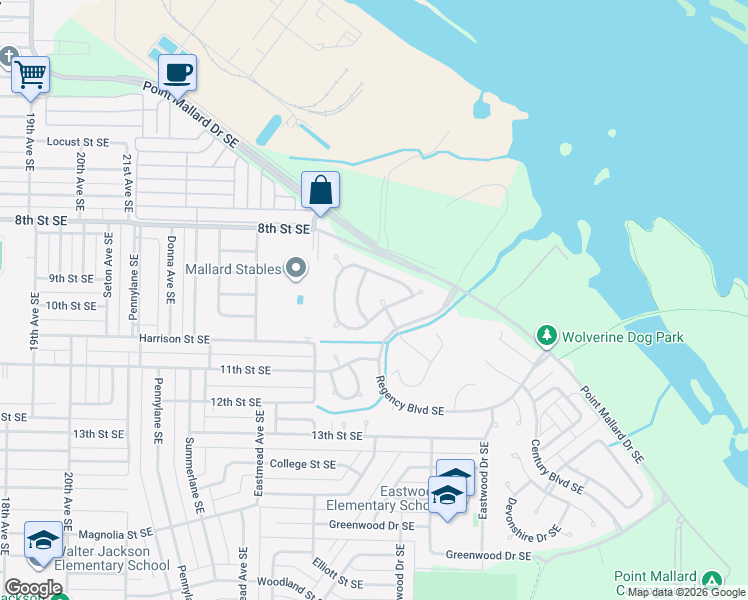 map of restaurants, bars, coffee shops, grocery stores, and more near 2403 Huntington Lane Southeast in Decatur