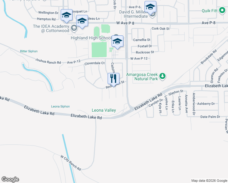 map of restaurants, bars, coffee shops, grocery stores, and more near 38745 Almador Court in Palmdale