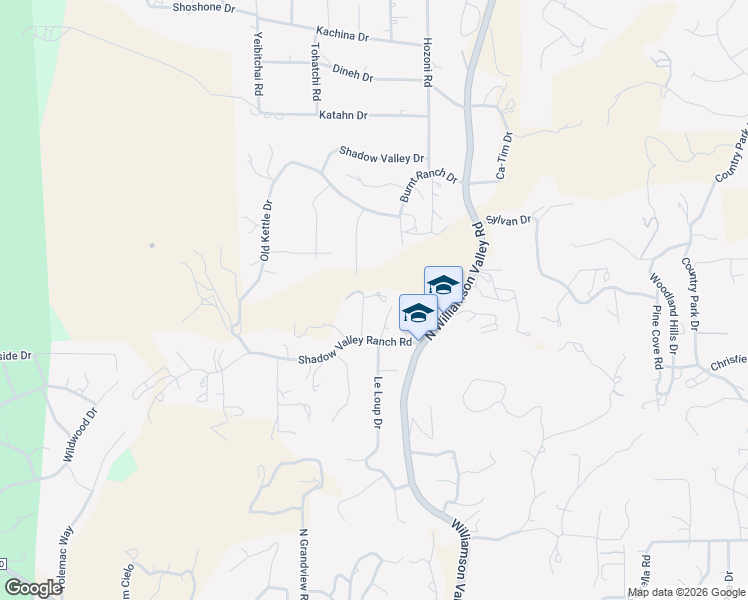 map of restaurants, bars, coffee shops, grocery stores, and more near 2485 North Shadow Valley Ranch Trail in Prescott