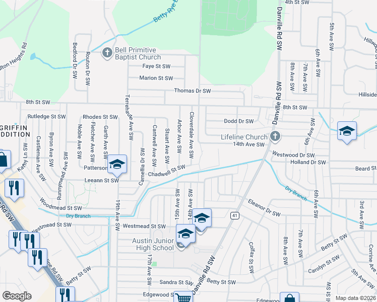 map of restaurants, bars, coffee shops, grocery stores, and more near 1306 Arbor Avenue Southwest in Decatur