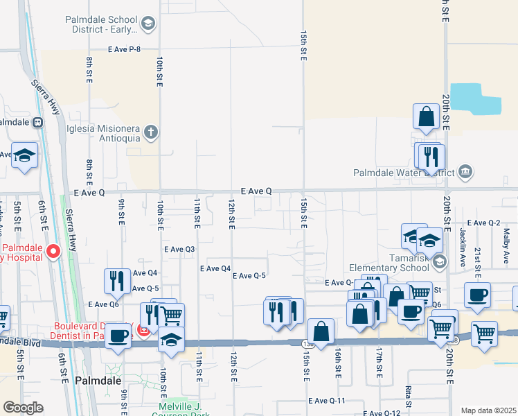 map of restaurants, bars, coffee shops, grocery stores, and more near 38780 Orchid View Place in Palmdale