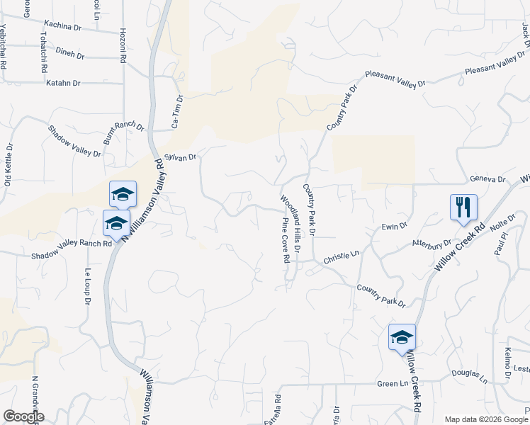 map of restaurants, bars, coffee shops, grocery stores, and more near 1210 Sylvan Dr in Prescott