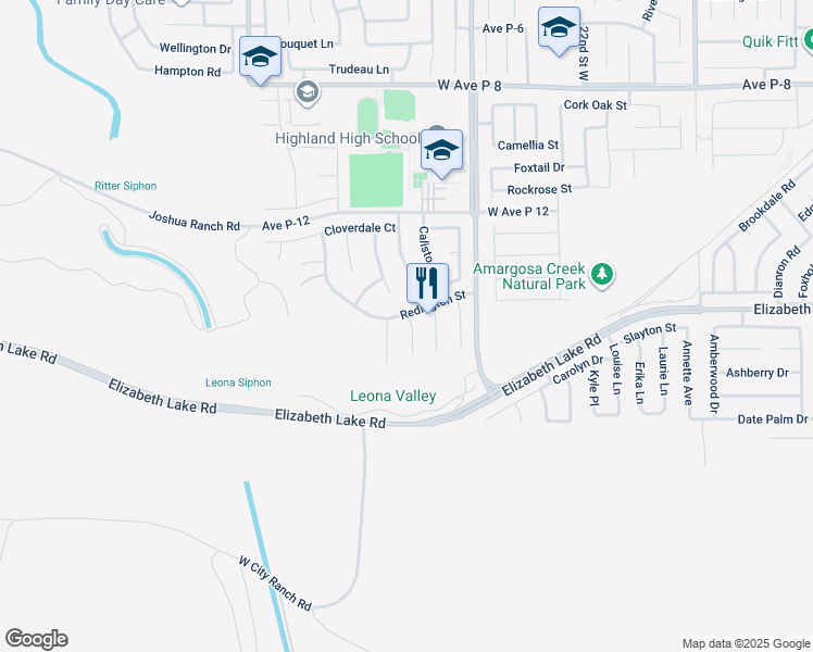 map of restaurants, bars, coffee shops, grocery stores, and more near 38763 Berrycreek Court in Palmdale