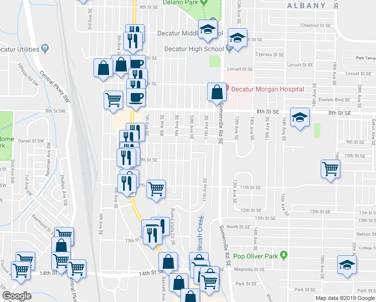 map of restaurants, bars, coffee shops, grocery stores, and more near 1315 10th Avenue Southeast in Decatur