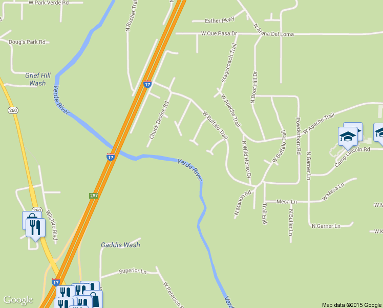 map of restaurants, bars, coffee shops, grocery stores, and more near 1133 West Lariat Lane in Camp Verde