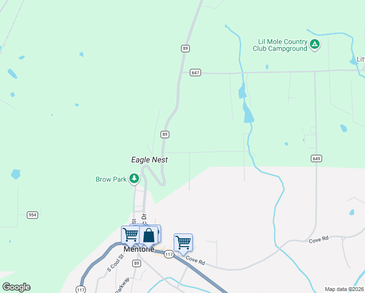 map of restaurants, bars, coffee shops, grocery stores, and more near 187 County Road 1951 in Mentone
