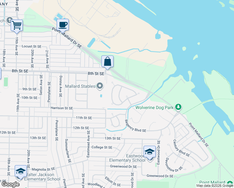 map of restaurants, bars, coffee shops, grocery stores, and more near 2403 Huntington Lane Southeast in Decatur
