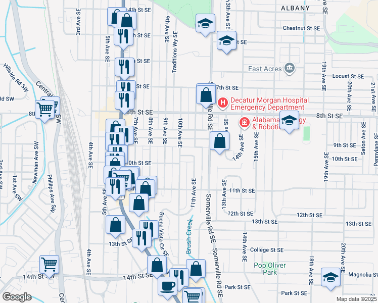 map of restaurants, bars, coffee shops, grocery stores, and more near 1002 11th Avenue Court Southeast in Decatur