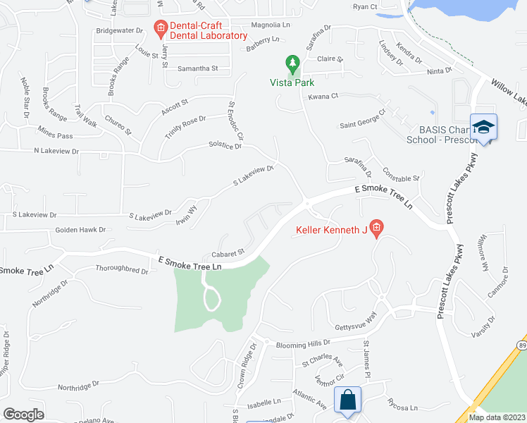 map of restaurants, bars, coffee shops, grocery stores, and more near 1509 Pocono Place in Prescott