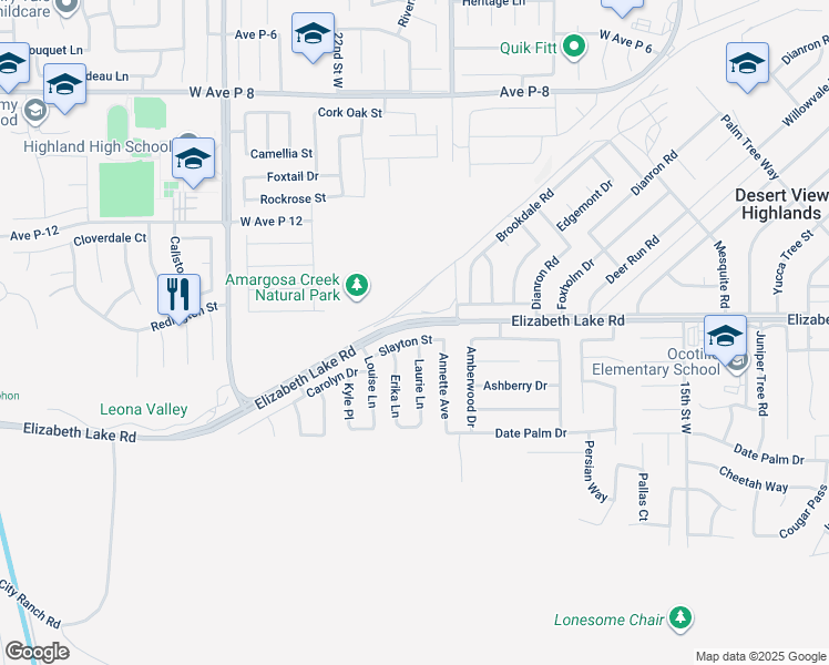 map of restaurants, bars, coffee shops, grocery stores, and more near 2101 Slayton Street in Palmdale