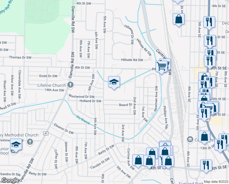 map of restaurants, bars, coffee shops, grocery stores, and more near 1302 5th Avenue Southwest in Decatur