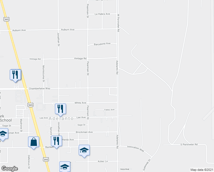 map of restaurants, bars, coffee shops, grocery stores, and more near 12050 Chamberlaine Way in Adelanto