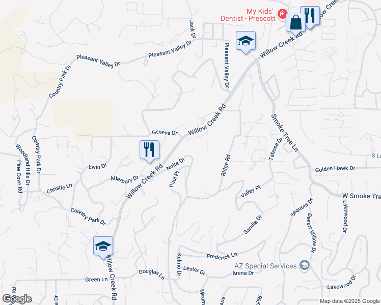 map of restaurants, bars, coffee shops, grocery stores, and more near 2531 Nolte Dr in Prescott