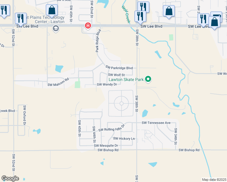 map of restaurants, bars, coffee shops, grocery stores, and more near 4118 Southwest Wendy Drive in Lawton