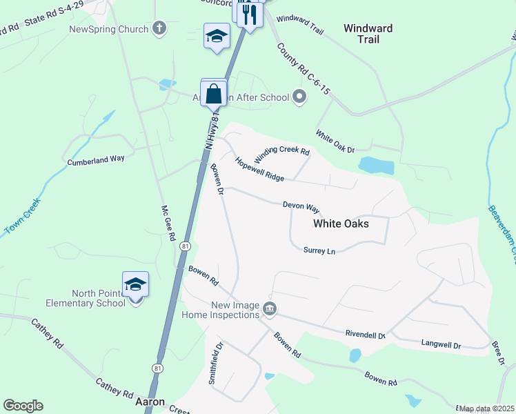 map of restaurants, bars, coffee shops, grocery stores, and more near 112 Devon Way in Anderson