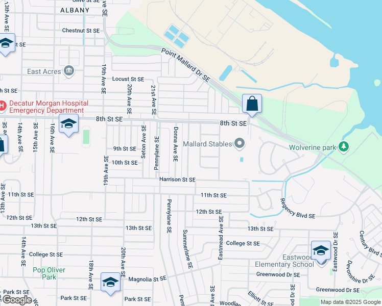 map of restaurants, bars, coffee shops, grocery stores, and more near 1302 Elizabeth Avenue Southeast in Decatur