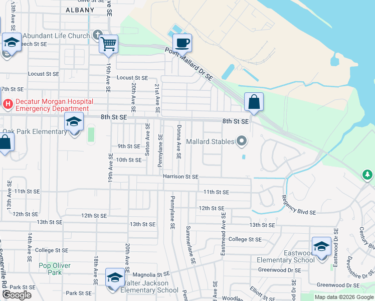 map of restaurants, bars, coffee shops, grocery stores, and more near 1301 Elizabeth Avenue Southeast in Decatur