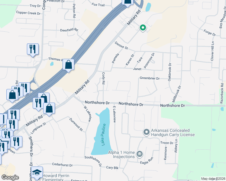 map of restaurants, bars, coffee shops, grocery stores, and more near 2603 Meadow Lane in Benton