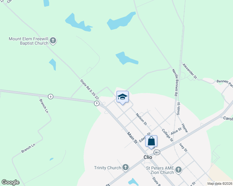 map of restaurants, bars, coffee shops, grocery stores, and more near 202 Allen Street in Clio