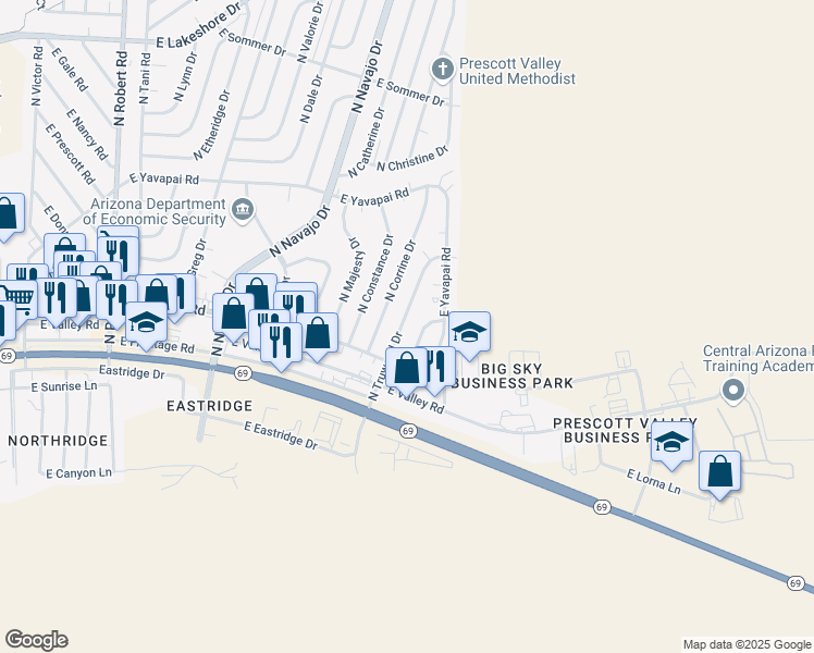 map of restaurants, bars, coffee shops, grocery stores, and more near 3028 North Truwood Drive in Prescott Valley