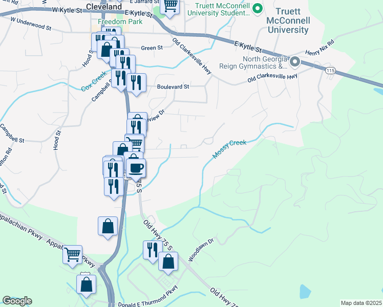 map of restaurants, bars, coffee shops, grocery stores, and more near 259 Ridgewood Drive in Cleveland