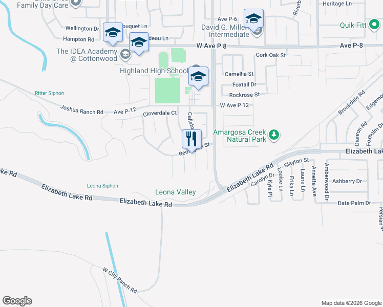 map of restaurants, bars, coffee shops, grocery stores, and more near 38767 Almador Court in Palmdale