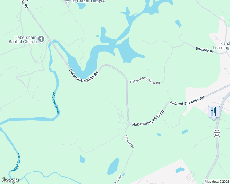 map of restaurants, bars, coffee shops, grocery stores, and more near 1280 Habersham Mills Road in Demorest