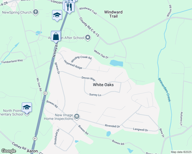map of restaurants, bars, coffee shops, grocery stores, and more near 209 Devon Way in Anderson