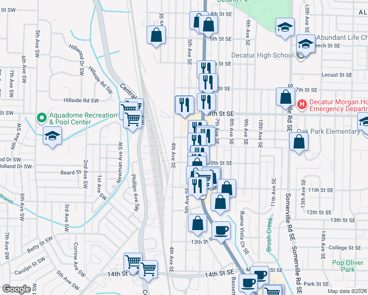 map of restaurants, bars, coffee shops, grocery stores, and more near 1311 5th Avenue Southeast in Decatur
