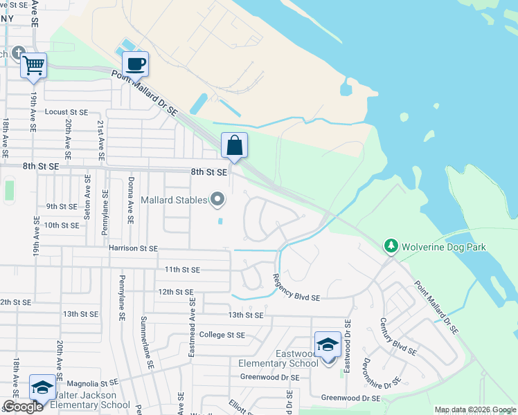 map of restaurants, bars, coffee shops, grocery stores, and more near 2403 Huntington Lane Southeast in Decatur