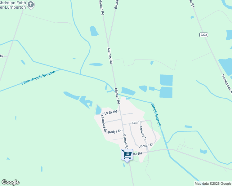 map of restaurants, bars, coffee shops, grocery stores, and more near 2170 Alamac Road in Lumberton