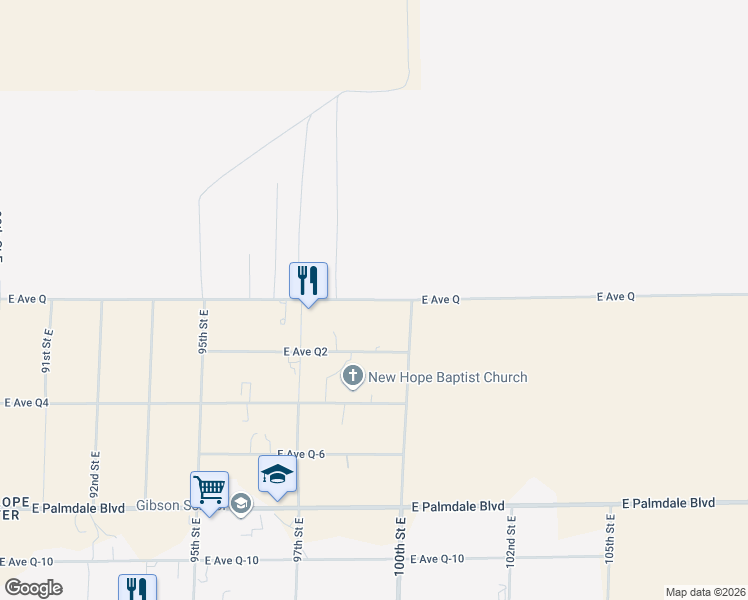 map of restaurants, bars, coffee shops, grocery stores, and more near 9837 East Avenue Q in Palmdale