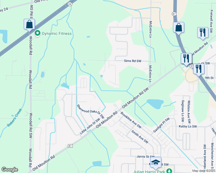 map of restaurants, bars, coffee shops, grocery stores, and more near 2631 Allerton Circle Southwest in Decatur