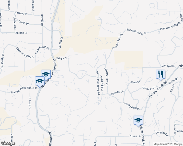 map of restaurants, bars, coffee shops, grocery stores, and more near 1210 Sylvan Drive in Prescott
