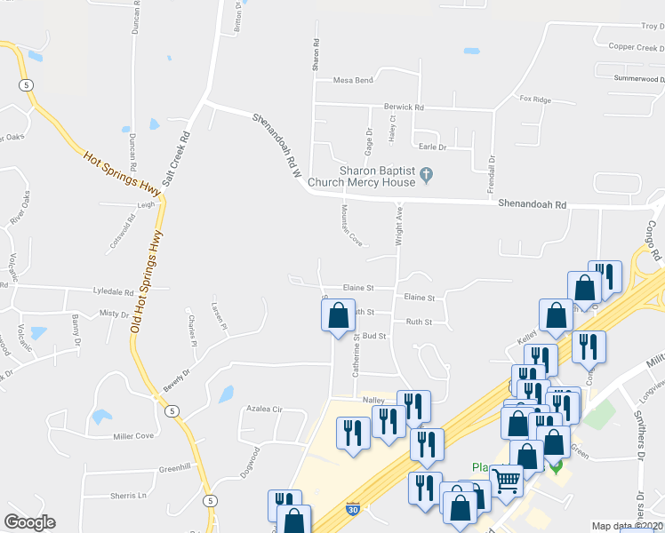 map of restaurants, bars, coffee shops, grocery stores, and more near 118 Elaine Street in Benton