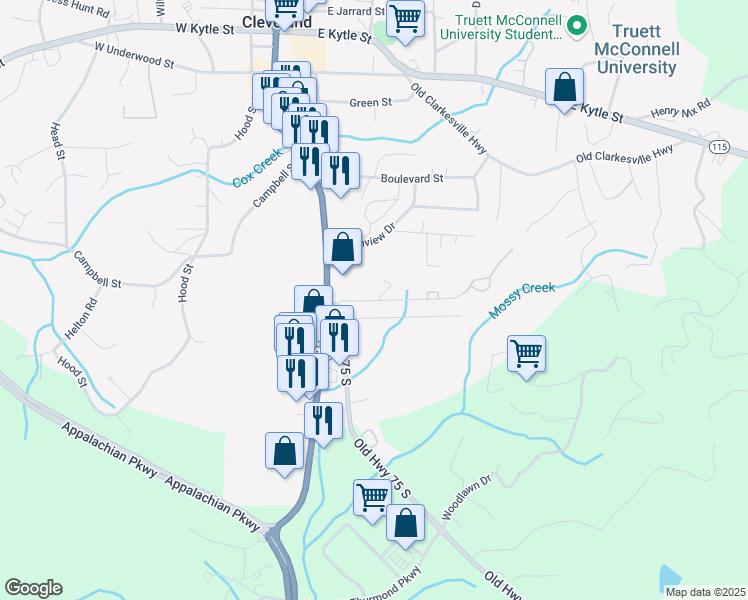 map of restaurants, bars, coffee shops, grocery stores, and more near 283 Bryant Street in Cleveland