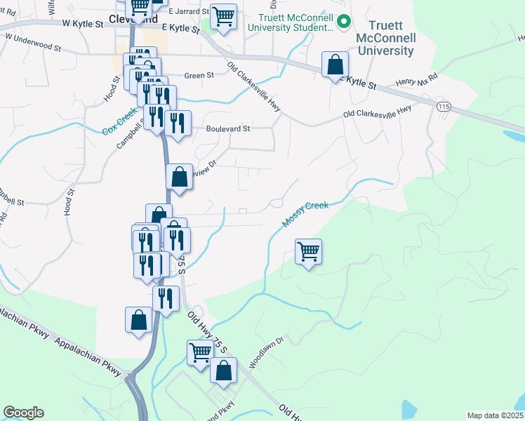 map of restaurants, bars, coffee shops, grocery stores, and more near 283 Bryant Street in Cleveland