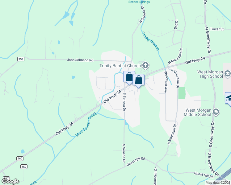 map of restaurants, bars, coffee shops, grocery stores, and more near 1454 Old Highway 24 in Trinity