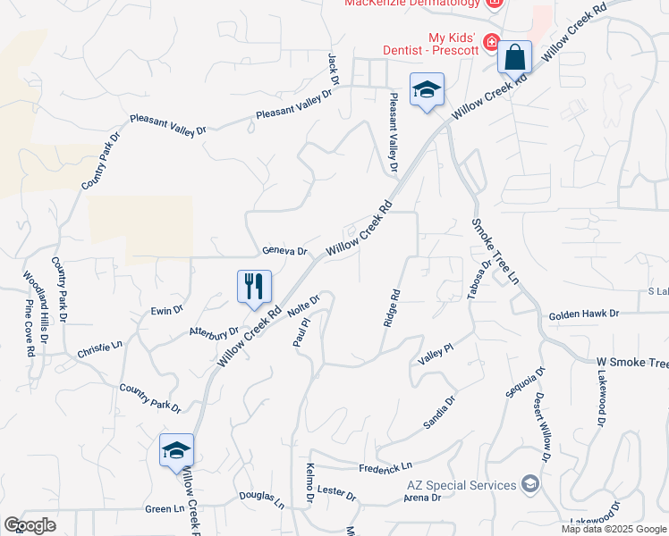 map of restaurants, bars, coffee shops, grocery stores, and more near 2531 Nolte Drive in Prescott