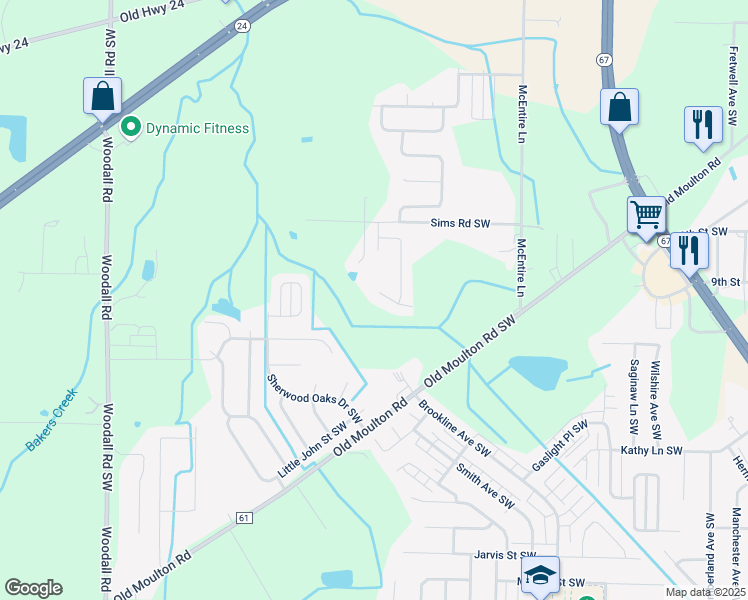 map of restaurants, bars, coffee shops, grocery stores, and more near 2631 Allerton Circle Southwest in Decatur
