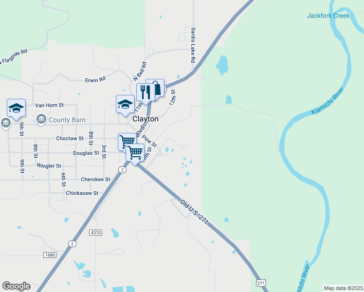 map of restaurants, bars, coffee shops, grocery stores, and more near East Dexter Street in Clayton
