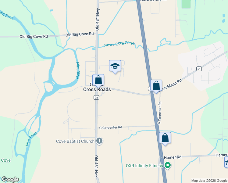 map of restaurants, bars, coffee shops, grocery stores, and more near 142 Wilson Mann Road in Owens Cross Roads