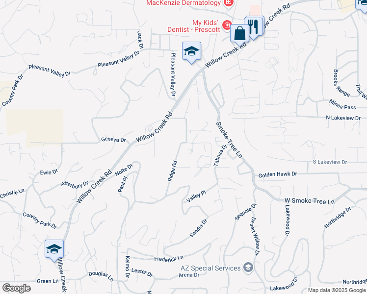 map of restaurants, bars, coffee shops, grocery stores, and more near 445 Buckskin Road in Prescott