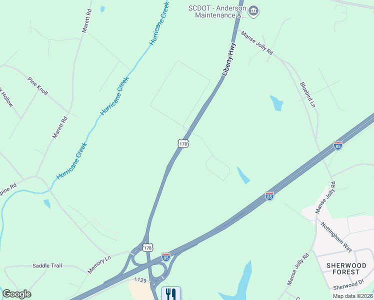 map of restaurants, bars, coffee shops, grocery stores, and more near 4654 Liberty Highway in Anderson