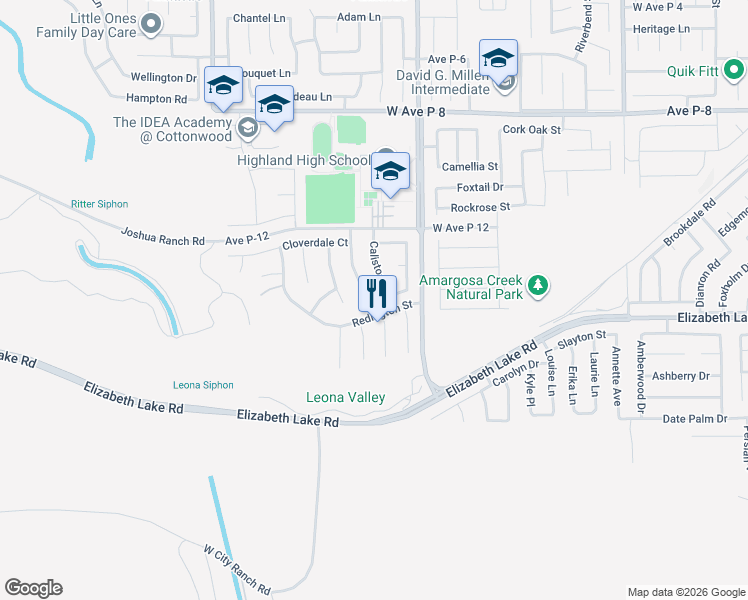 map of restaurants, bars, coffee shops, grocery stores, and more near 38767 Almador Court in Palmdale