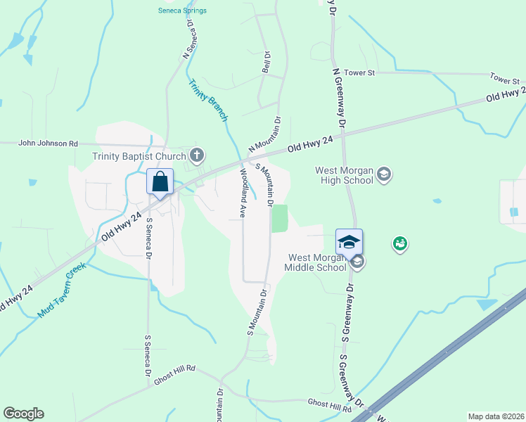map of restaurants, bars, coffee shops, grocery stores, and more near 584 South Mountain Drive in Trinity