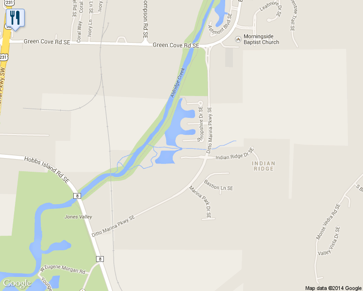 map of restaurants, bars, coffee shops, grocery stores, and more near 16132 Shropshire Drive Southeast in Huntsville