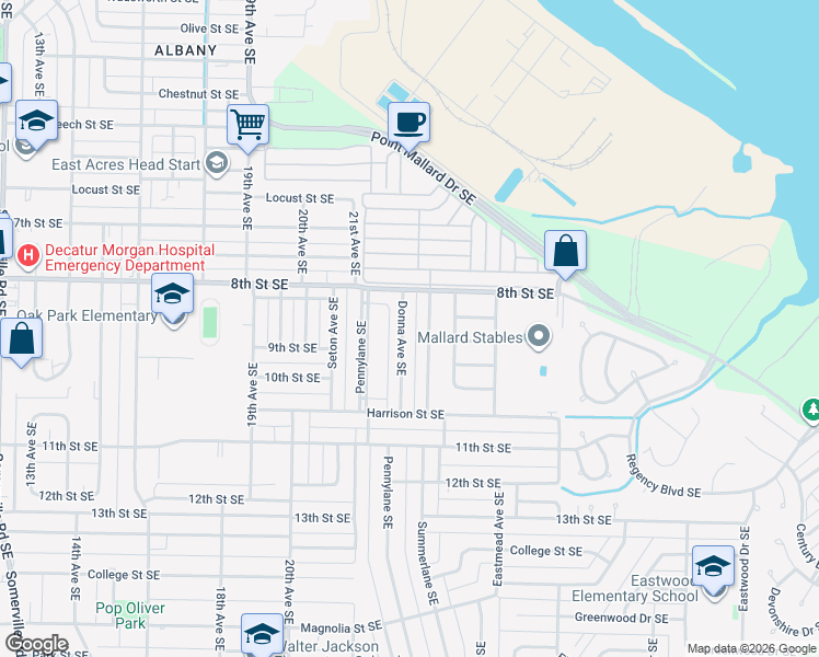 map of restaurants, bars, coffee shops, grocery stores, and more near 1203 Elizabeth Avenue Southeast in Decatur