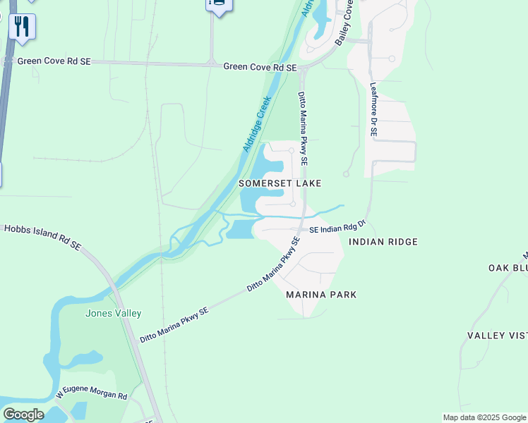 map of restaurants, bars, coffee shops, grocery stores, and more near 16132 Shropshire Drive Southeast in Huntsville